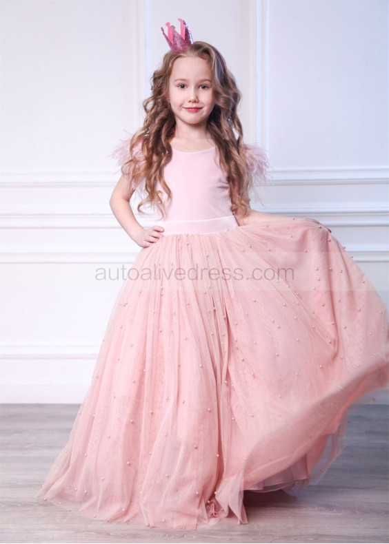 Mauve Velvet Tulle Pearl Flower Girl Dress